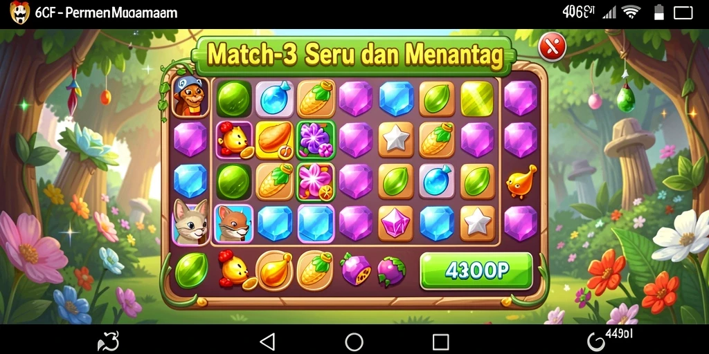 Tampilan gameplay menarik di 6CF dengan objek berwarna-warni.