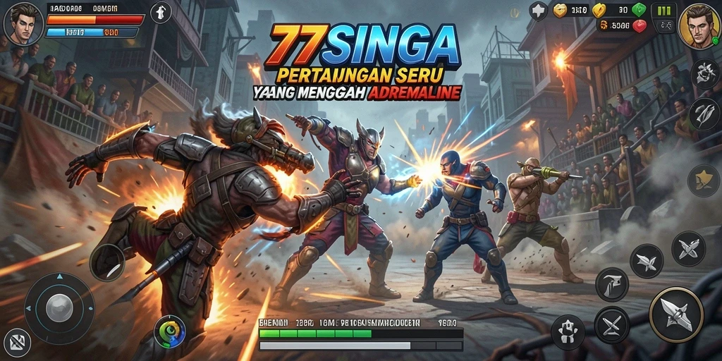 Gambar pertarungan mendebarkan dari game 77SINGA.
