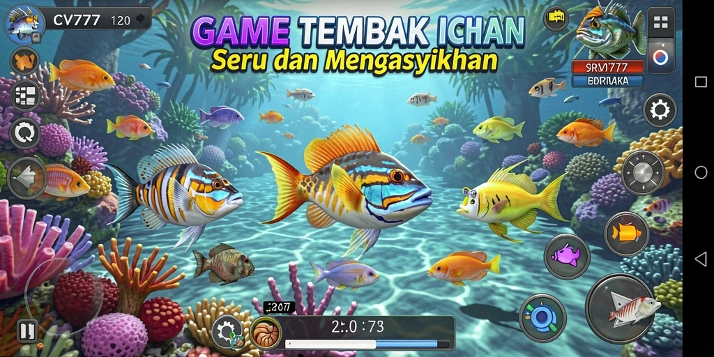 Screenshot gameplay CV777 menampilkan aksi seru Tembak Ikan.
