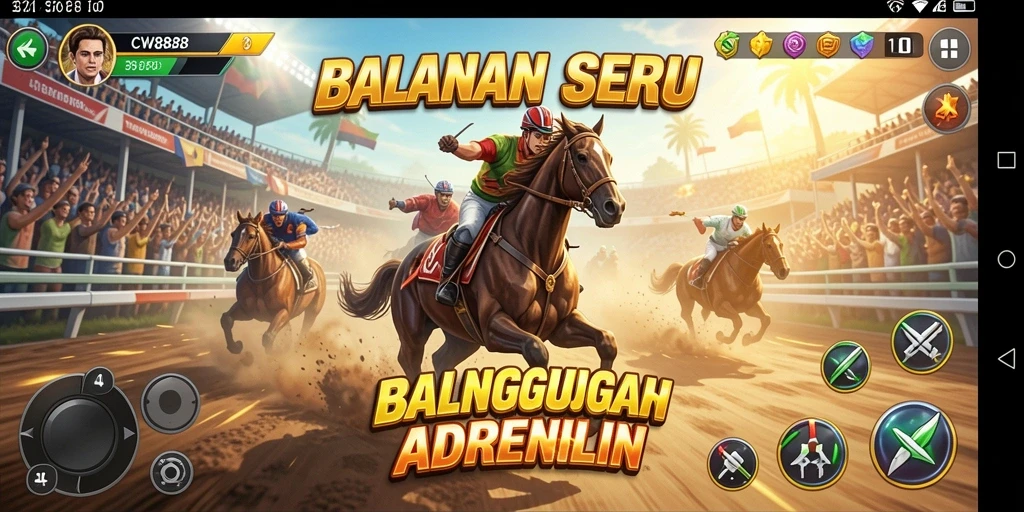Gameplay balapan mendebarkan dalam CW8888 yang menampilkan mobil dan trek.