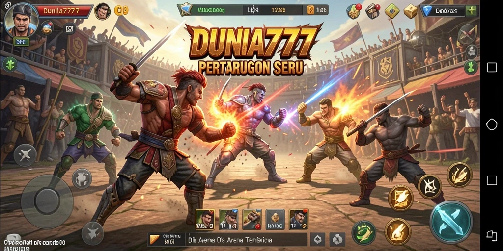 Gameplay DUNIA777 yang intens dan penuh aksi pada arena pertarungan.