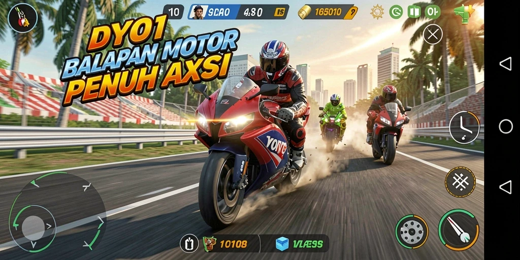 Gameplay mendebarkan DYO1 dengan balapan motor yang penuh aksi.