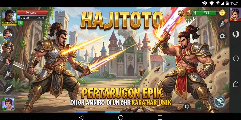 Gameplay HAJITOTO menampilkan pertarungan seru antara karakter unik.