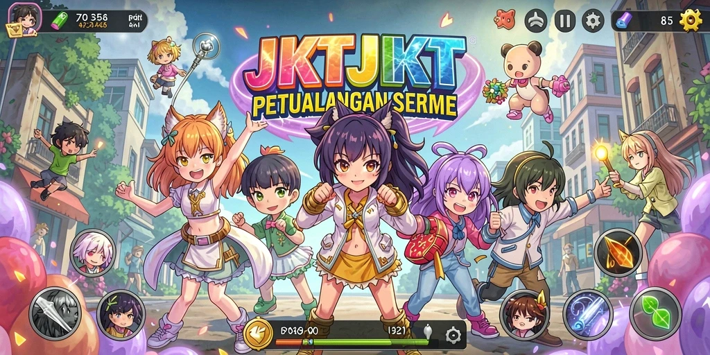 Screenshot dari gameplay JKTJKT yang menampilkan pertarungan seru antar karakter anime.