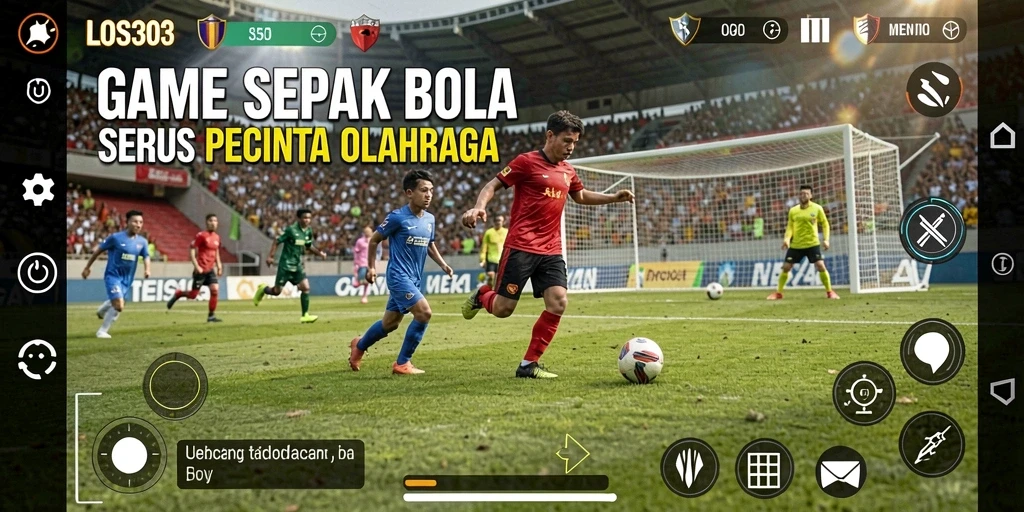 Screenshot gameplay <strong>LOS303</strong> yang menunjukkan aksi intens di lapangan sepak bola.