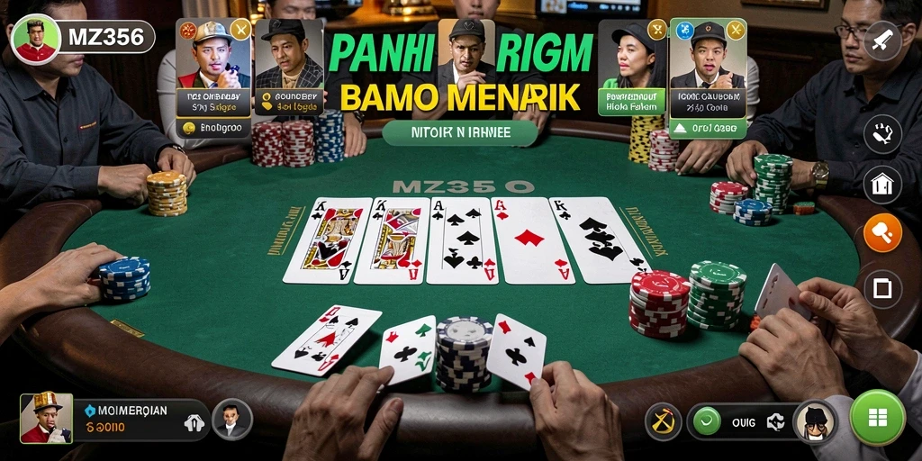 Tampilan gameplay menarik di MZ356 dengan suasana poker yang mendebarkan.