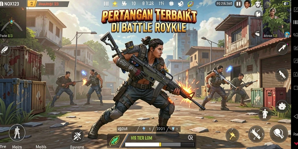 Gameplay menegangkan di NOX123 dengan pertarungan Battle Royale.