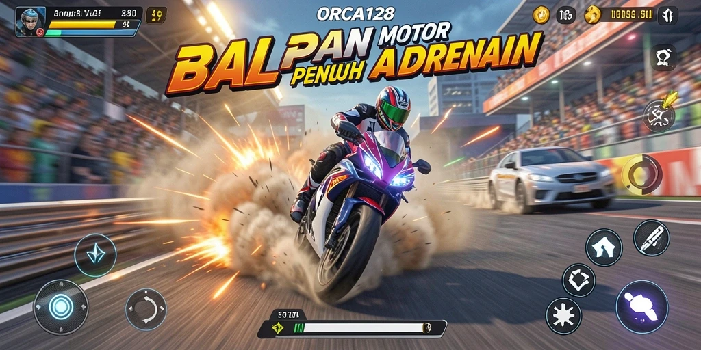 Tampilan gameplay balapan motor yang menyenangkan dan mendebarkan.