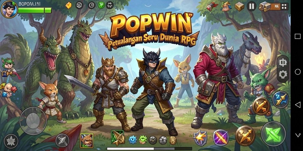 Screenshot gameplay RPG POPWIN, menunjukkan aksi seru di dunia fantasi.