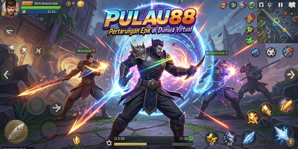 Gameplay PULAU88 menampilkan pertarungan yang intens dan karakter yang kuat.