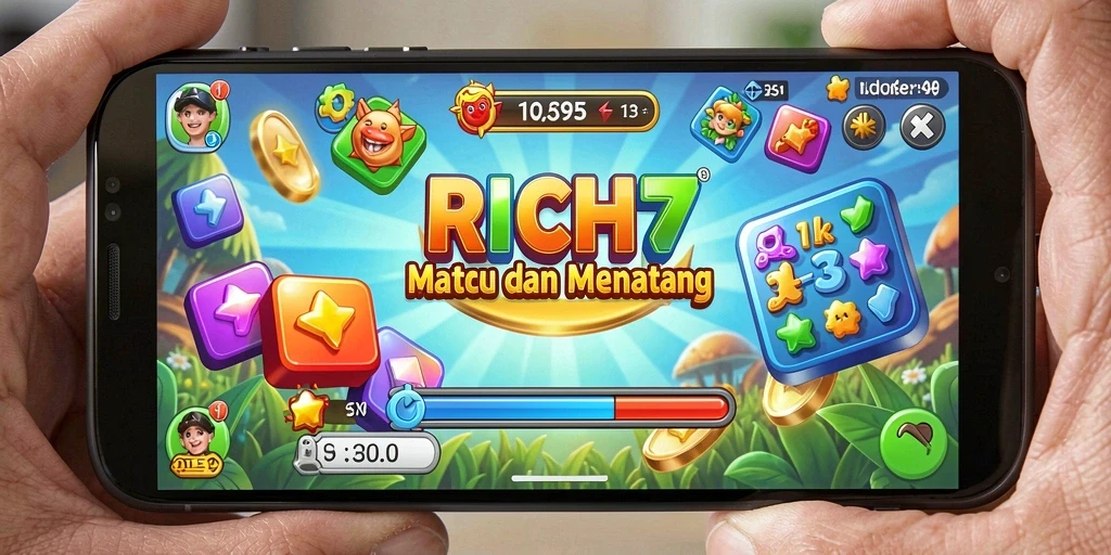 Tampilan gameplay RICH7 yang penuh warna dan menantang.