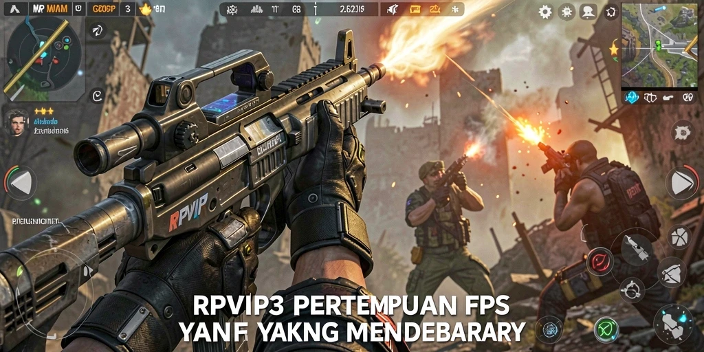 Screenshot utama RPVIP3 menampilkan aksi pertempuran yang intens di medan perang.