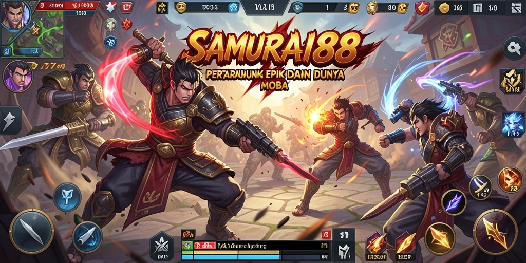 Gameplay seru di SAMURAI88 dengan pertarungan tim MOBA.