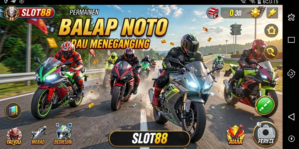 Screenshot menunjukkan aksi balap motor yang mendebarkan.