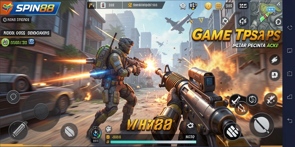 Tampilan gameplay SPIN88 menampilkan pertempuran seru di arena TPS.
