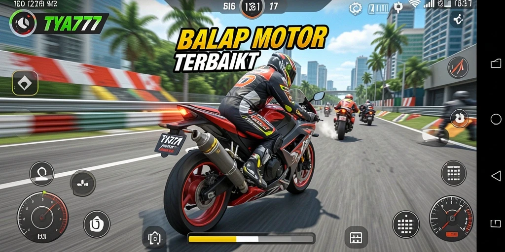 Screenshot gameplay TYA777 dengan aksi balap motor yang seru.